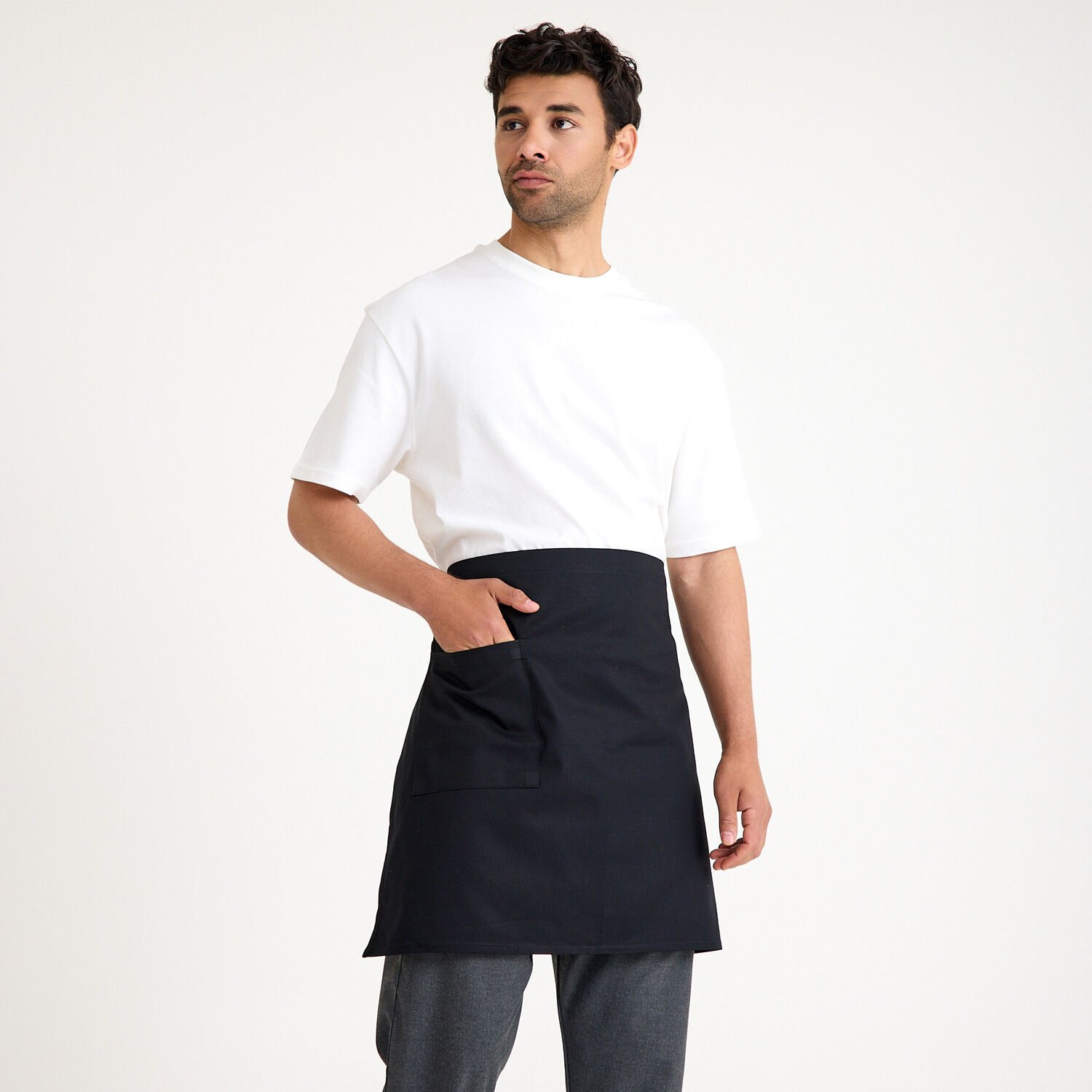 Gabardin Cepli Yarım Önlük - Siyah