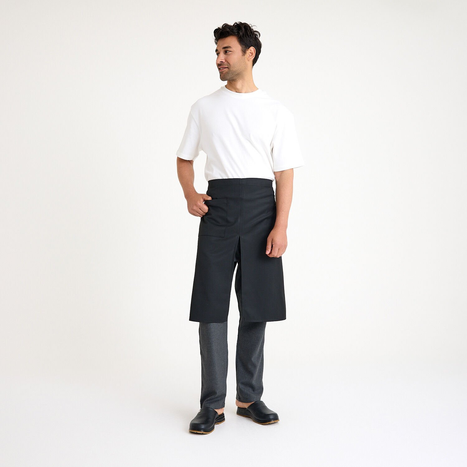 Gabardin Yırtmaçlı Yarım Önlük - Siyah