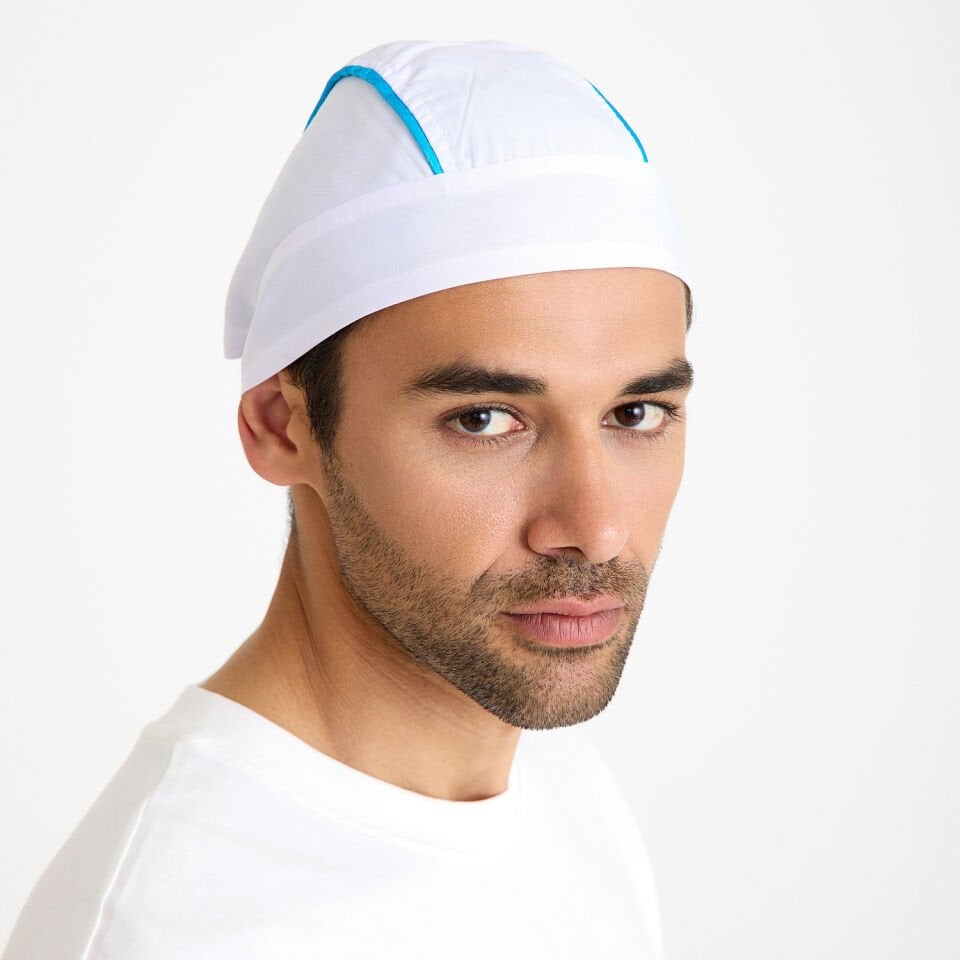 Beyaz Biyeli Aşçı Bandana - Turkuaz