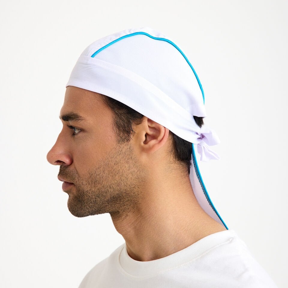 Beyaz Biyeli Aşçı Bandana - Turkuaz