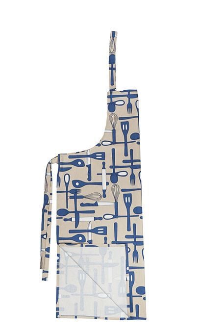 Bej Çatal Bıçak Desenli Askılı Önlük