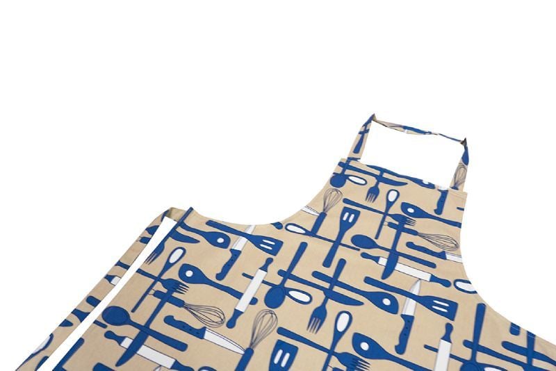 Bej Çatal Bıçak Desenli Askılı Önlük