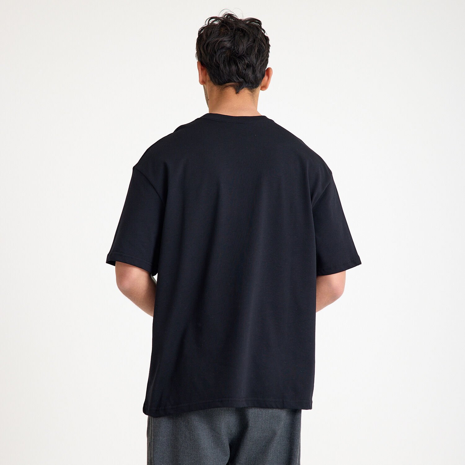 Oversize Bisiklet Yaka İş Tişörtü - Siyah