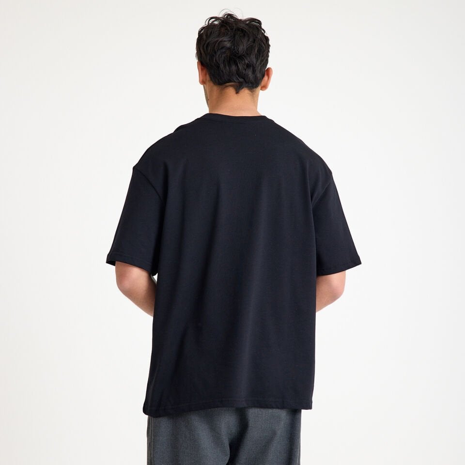 Oversize Bisiklet Yaka İş Tişörtü - Siyah