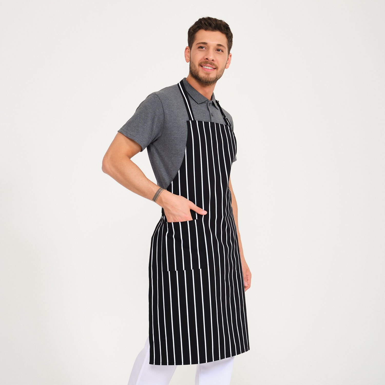 İtalyan Çizgi Desenli Askılı Önlük