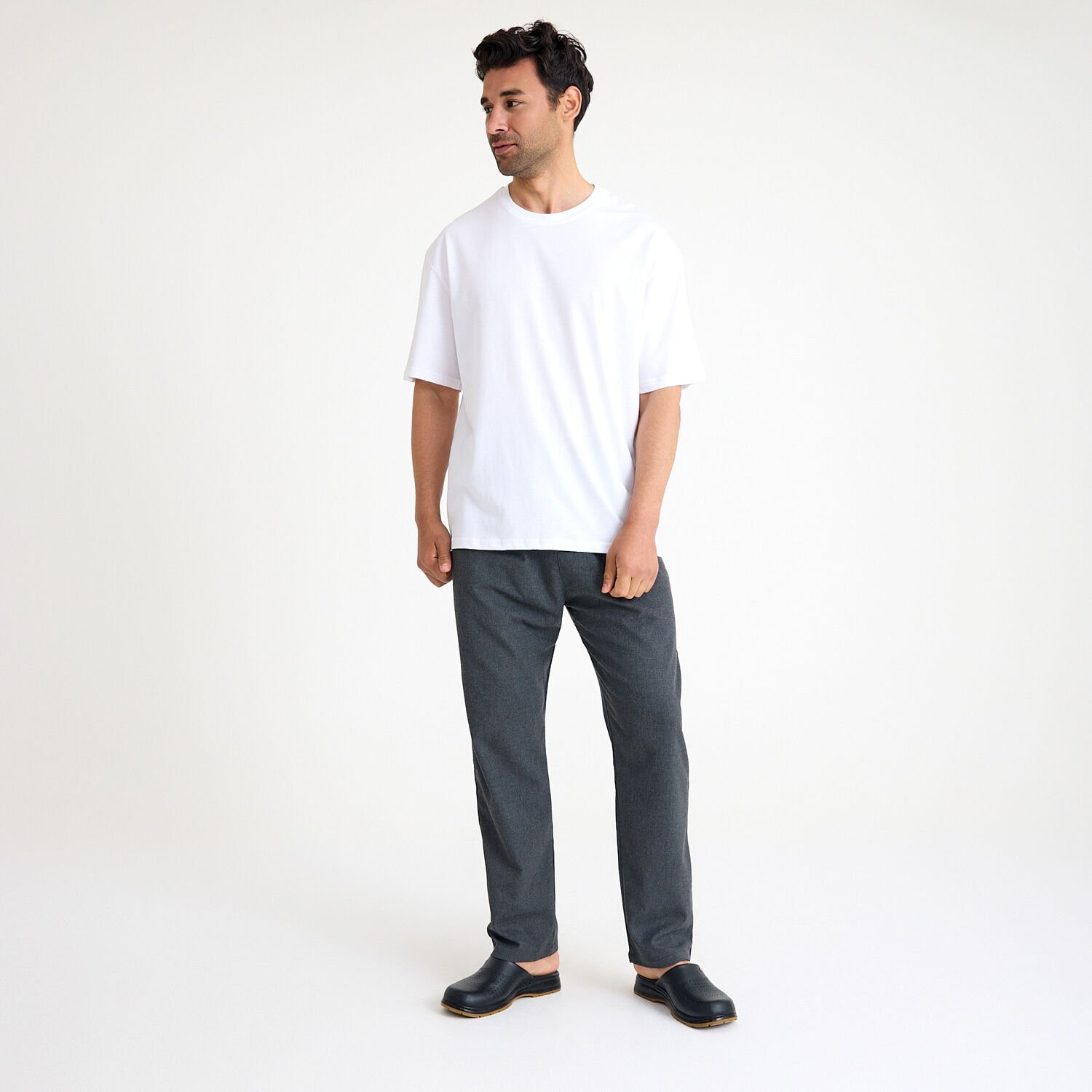 Oversize Bisiklet Yaka İş Tişörtü - Beyaz