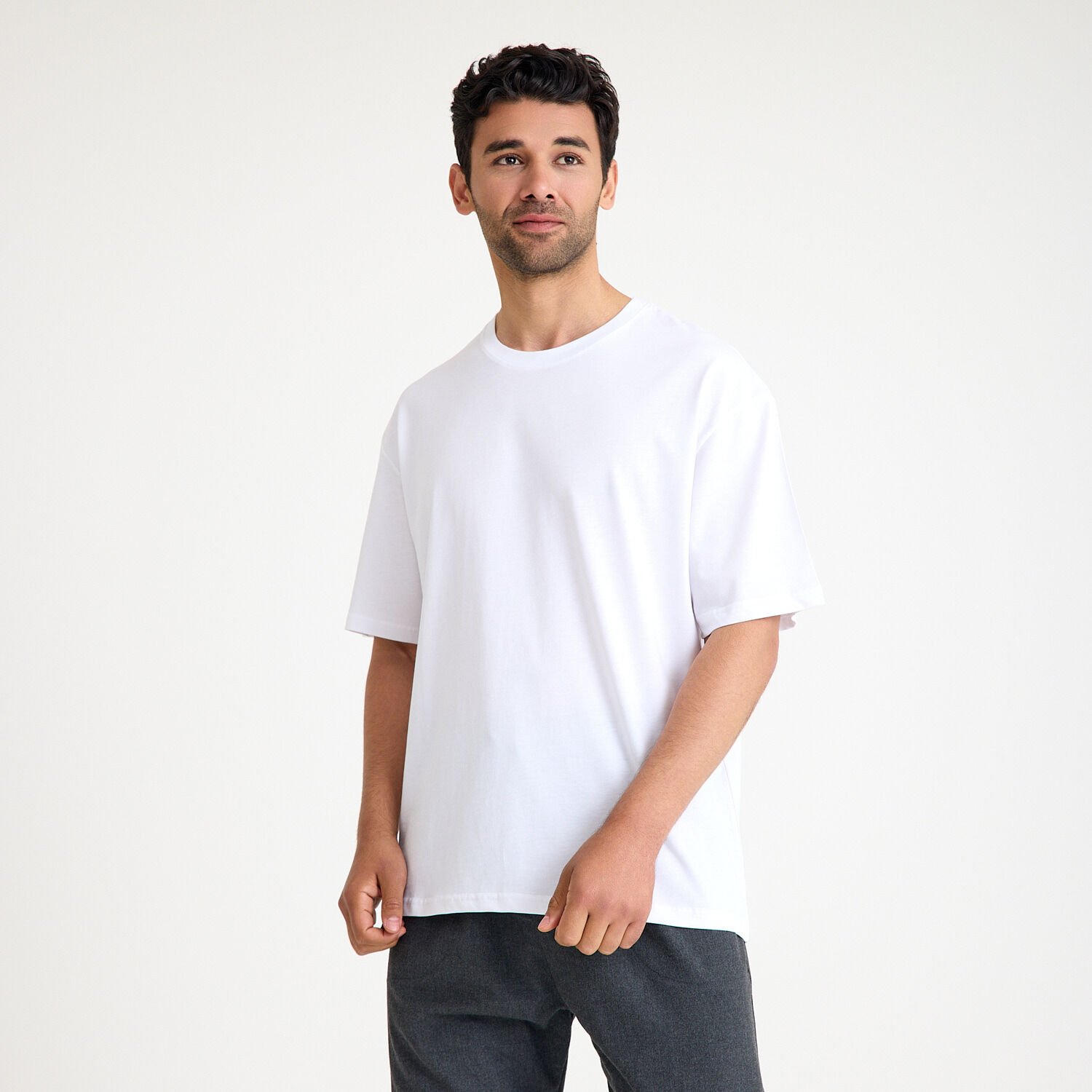 Oversize Bisiklet Yaka İş Tişörtü - Beyaz