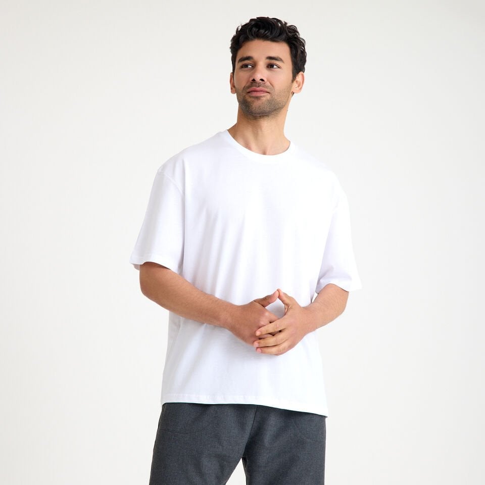 Oversize Bisiklet Yaka İş Tişörtü - Beyaz