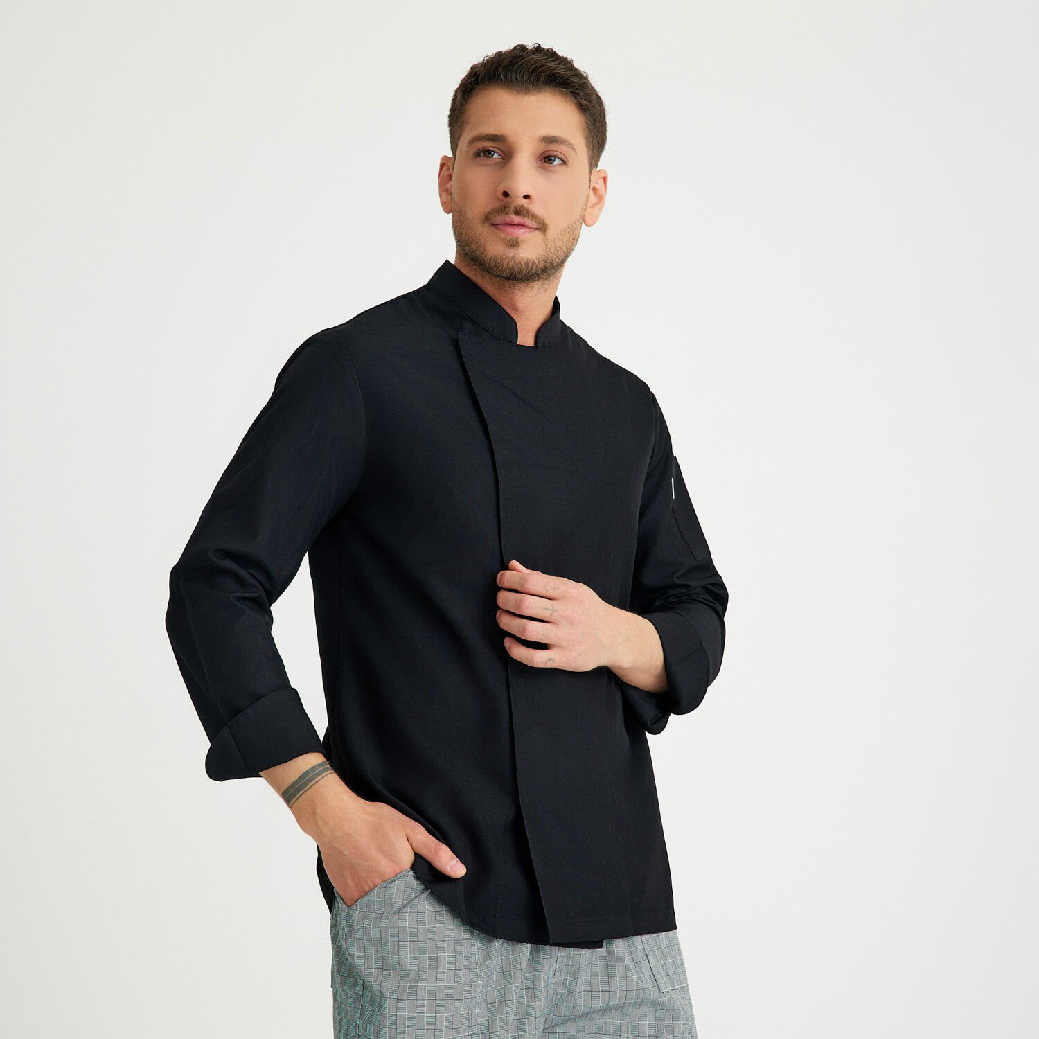 Siyah Gabardin Hakim Yaka Aşçı Ceketi