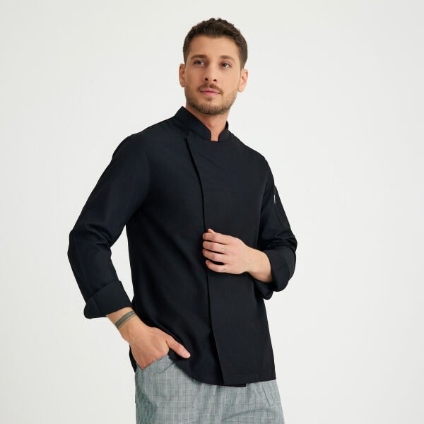 Siyah Gabardin Hakim Yaka Aşçı Ceketi
