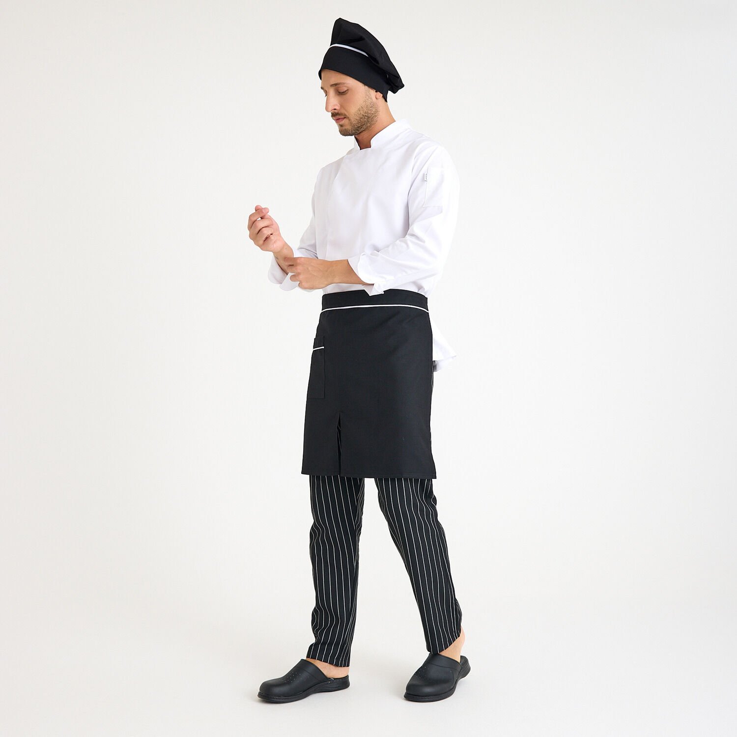 Beyaz Gabardin Hakim Yaka Aşçı Ceketi