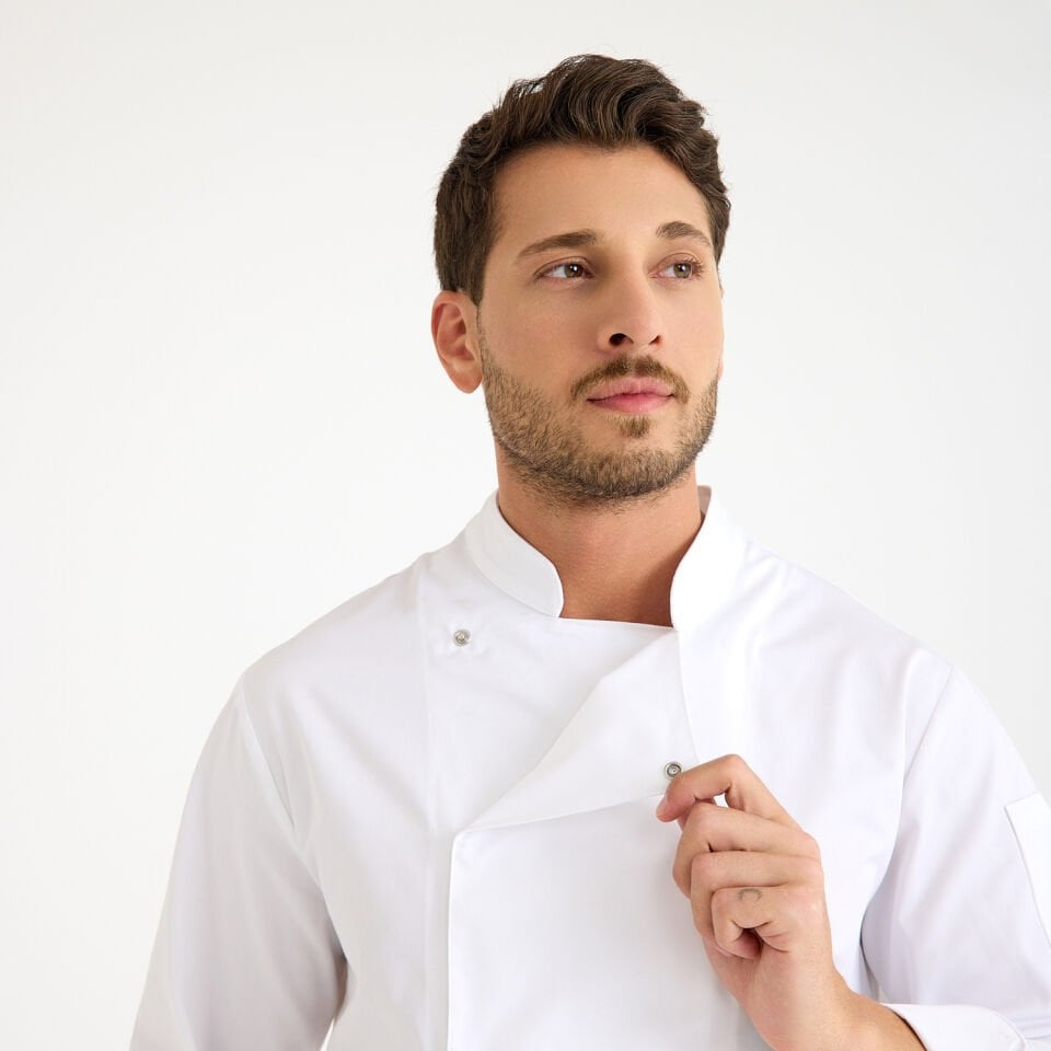 Beyaz Gabardin Hakim Yaka Aşçı Ceketi