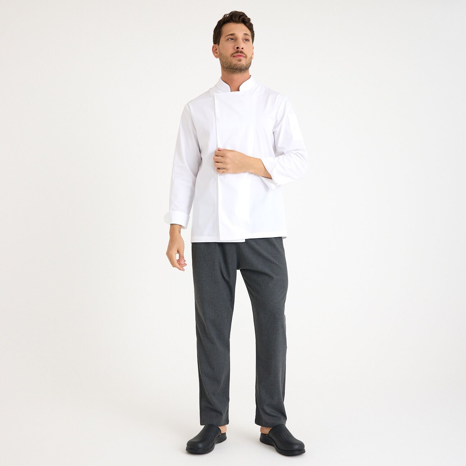 Beyaz Gabardin Hakim Yaka Aşçı Ceketi