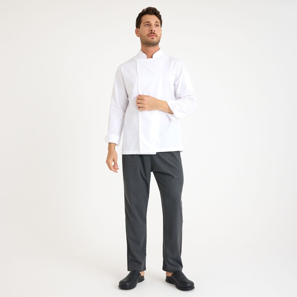 Beyaz Gabardin Hakim Yaka Aşçı Ceketi