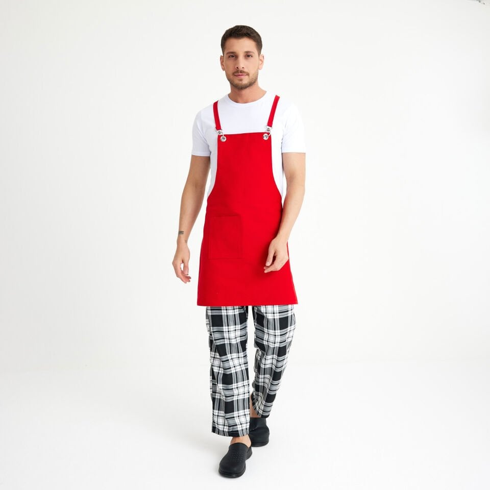 Çapraz Chef Askılı Önlük - Kırmızı