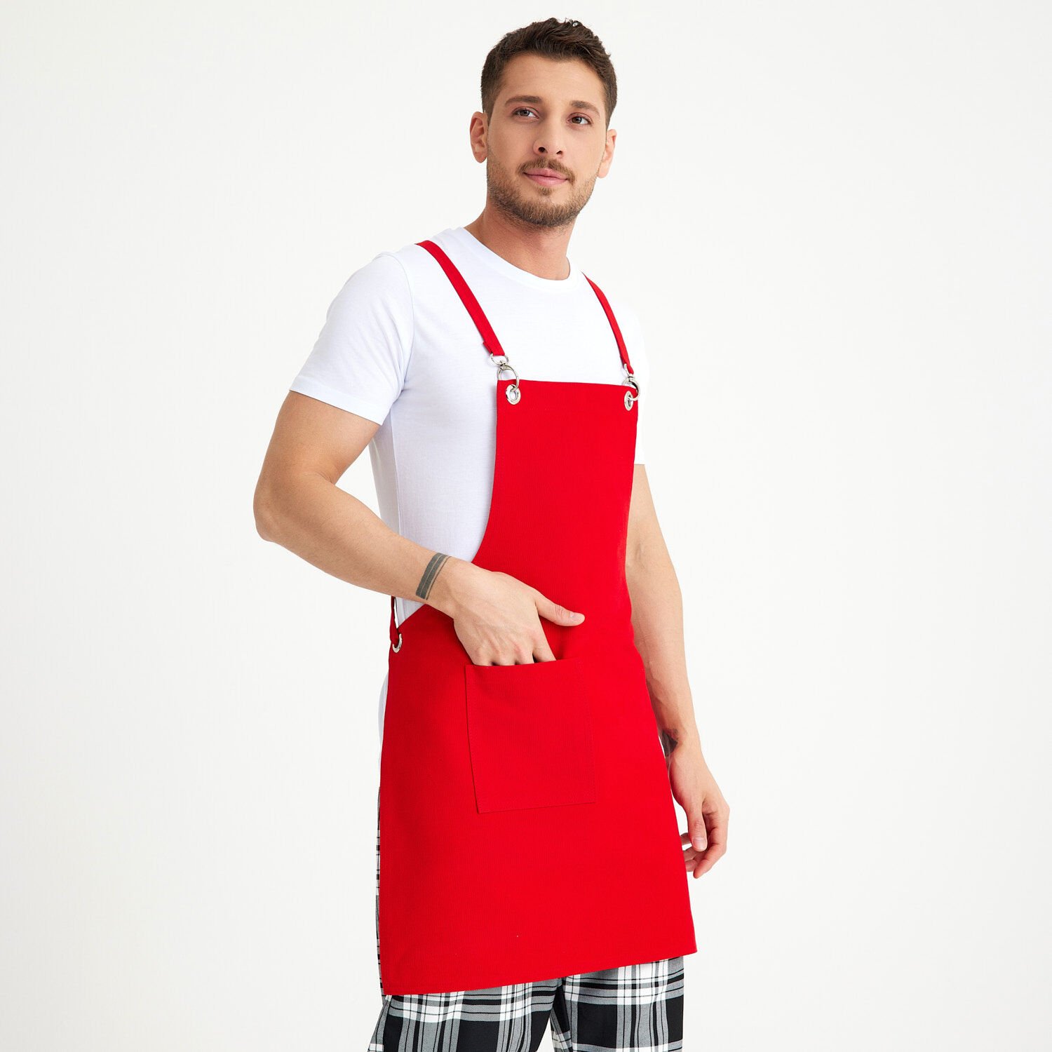 Çapraz Chef Askılı Önlük - Kırmızı