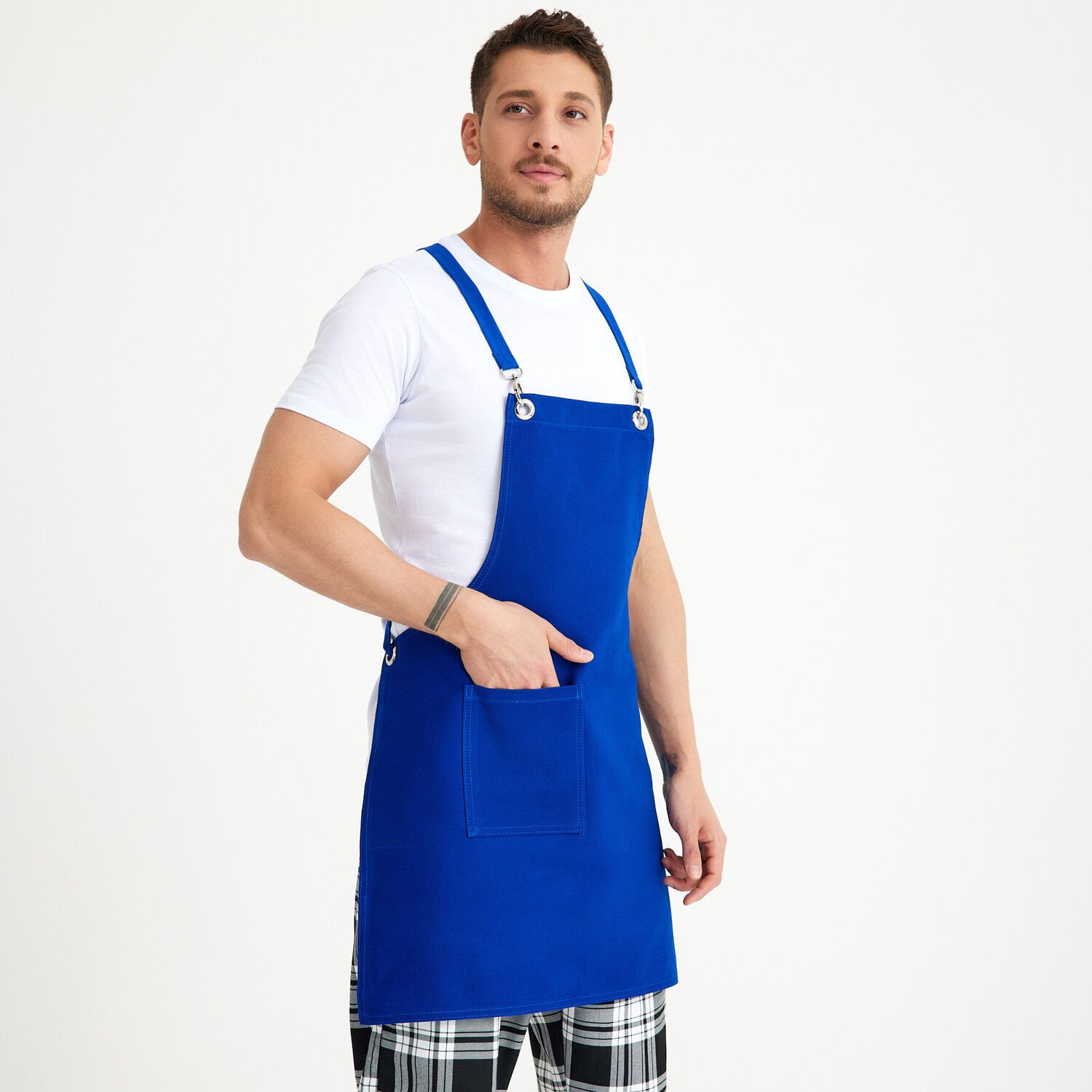 Çapraz Chef Askılı Önlük - Mavi