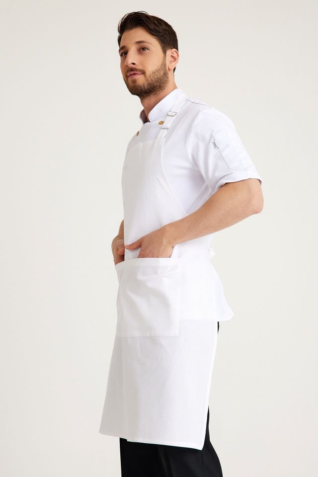 Beyaz Cepli Askılı Önlük