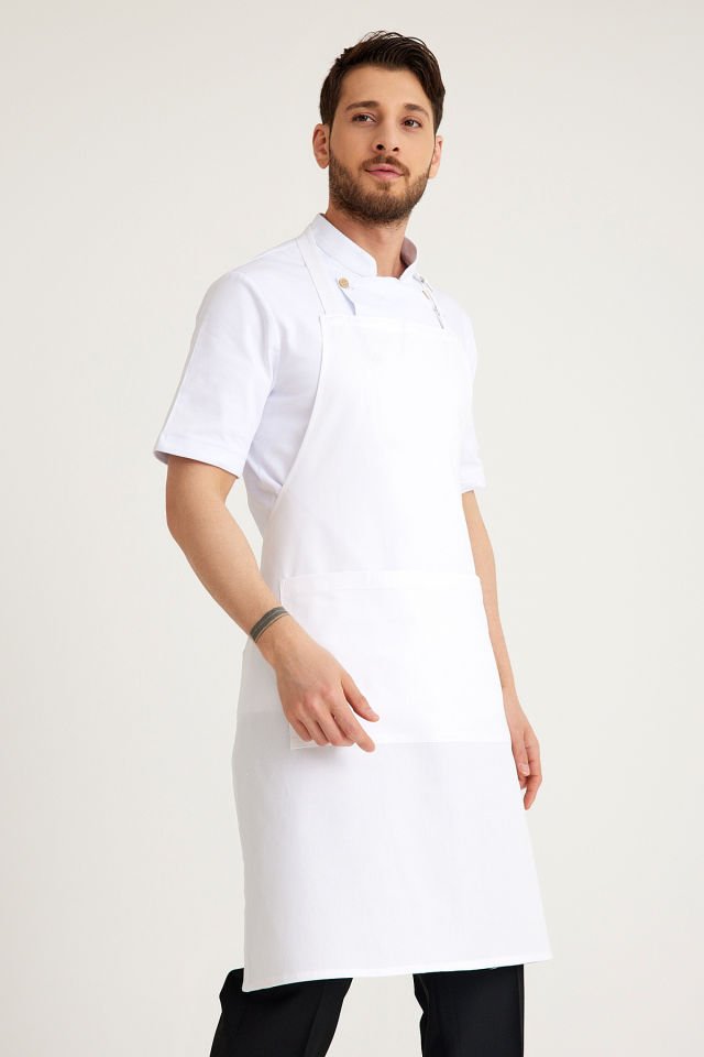 Beyaz Cepli Askılı Önlük