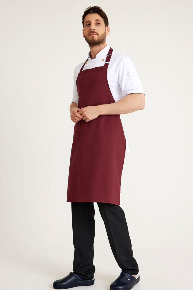 Gabardin Tokalı Askılı Önlük - Bordo