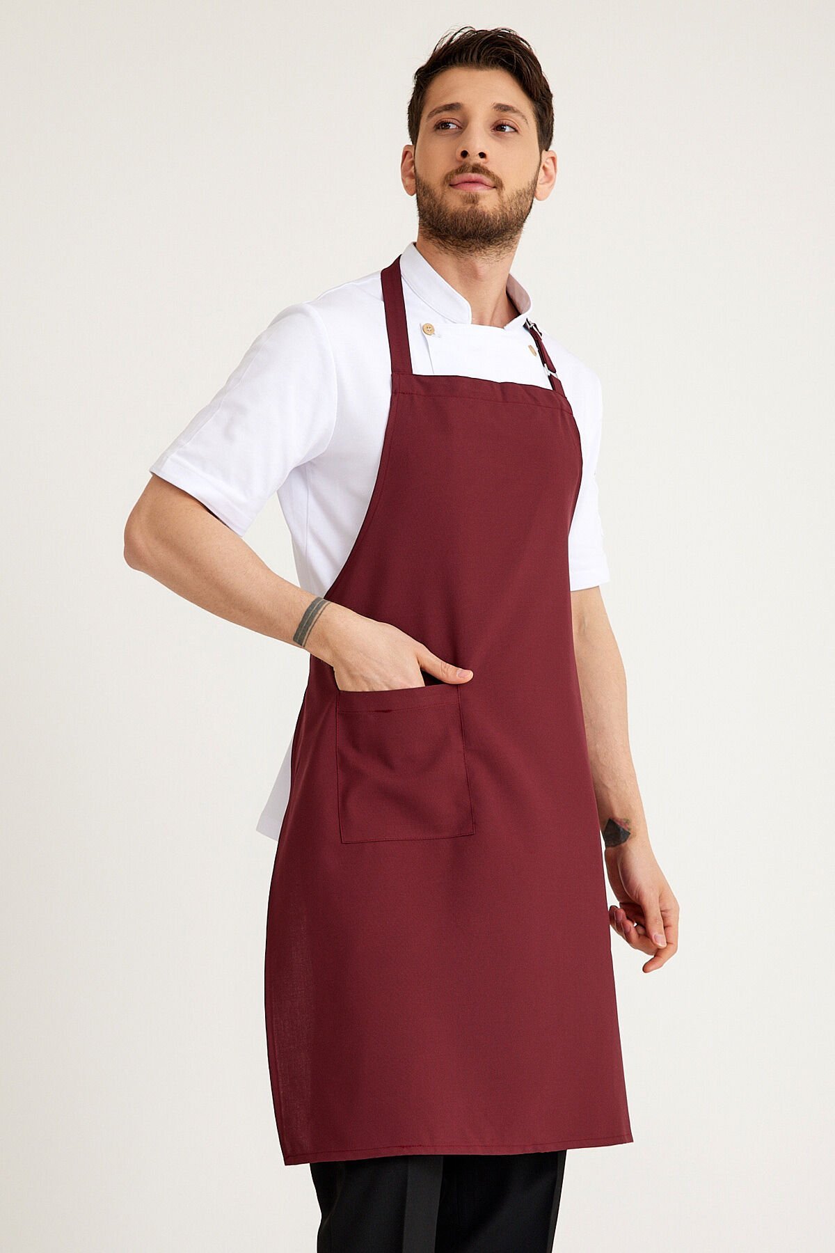 Gabardin Tokalı Askılı Önlük - Bordo