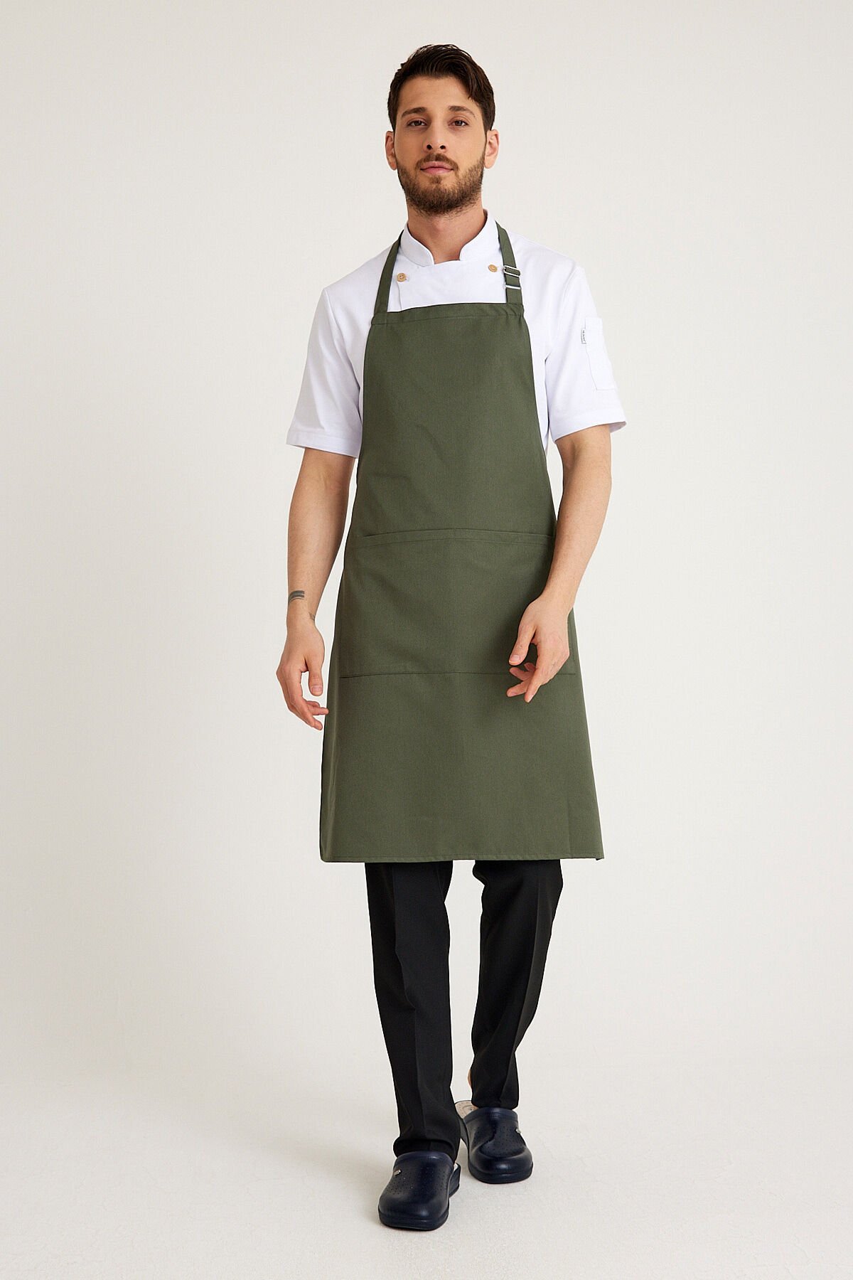 Gabardin Tokalı Askılı Önlük - Haki