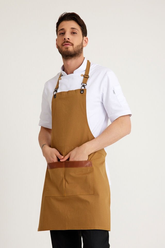 Açık Kahve Kot Askılı Cepli Önlük