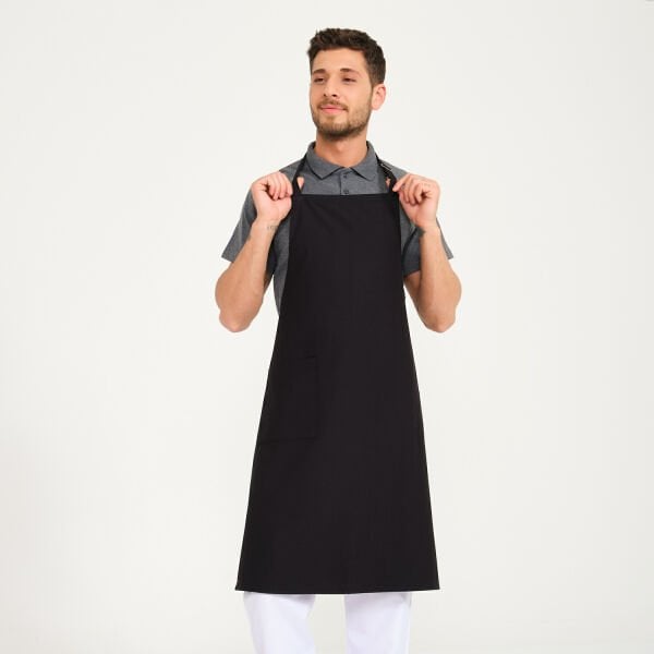 Gabardin Siyah Tek Cepli Askılı Önlük