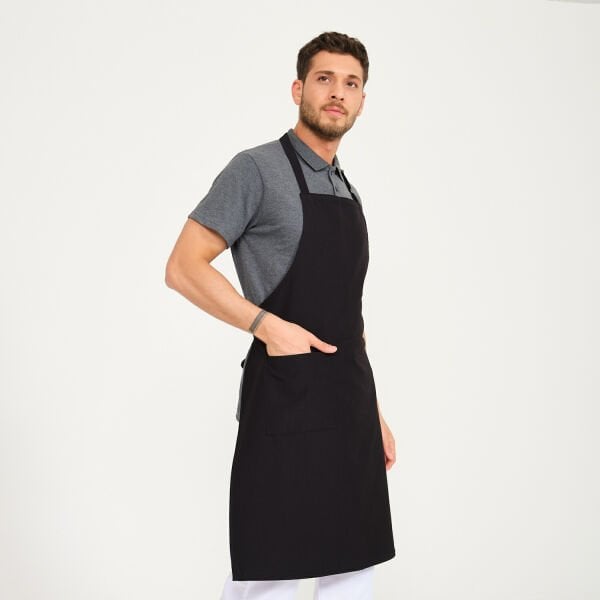 Gabardin Siyah Tek Cepli Askılı Önlük