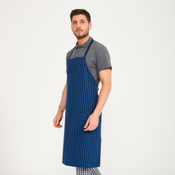 Mavi Ekose Desenli Askılı Önlük