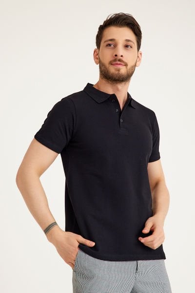 Siyah Penye Lacoste Polo Yaka İş Tişörtü