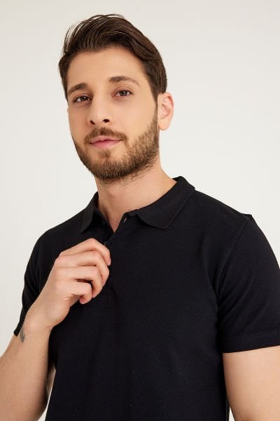 Siyah Penye Lacoste Polo Yaka İş Tişörtü