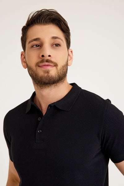 Siyah Penye Lacoste Polo Yaka İş Tişörtü