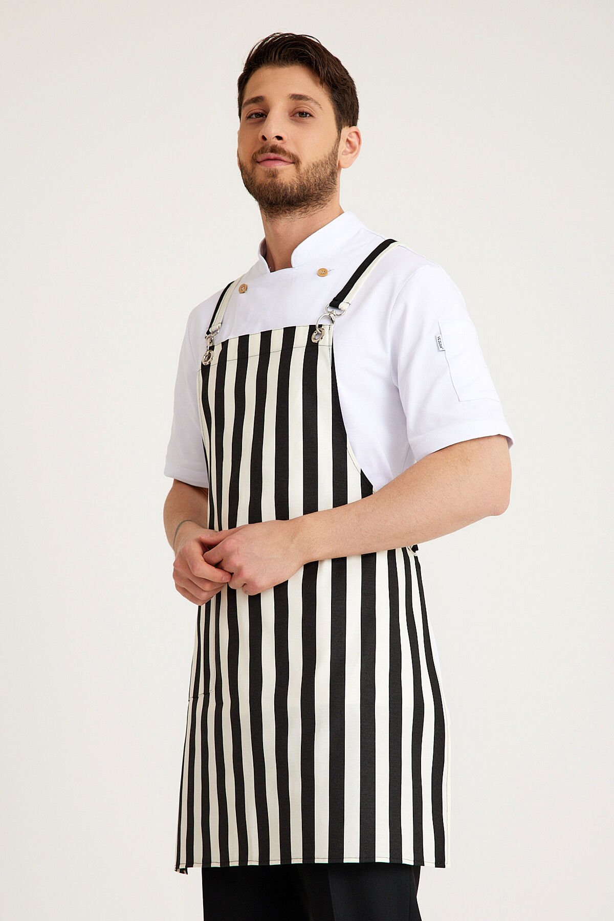 Çapraz Çizgili Masterchef Önlüğü- Siyah Beyaz