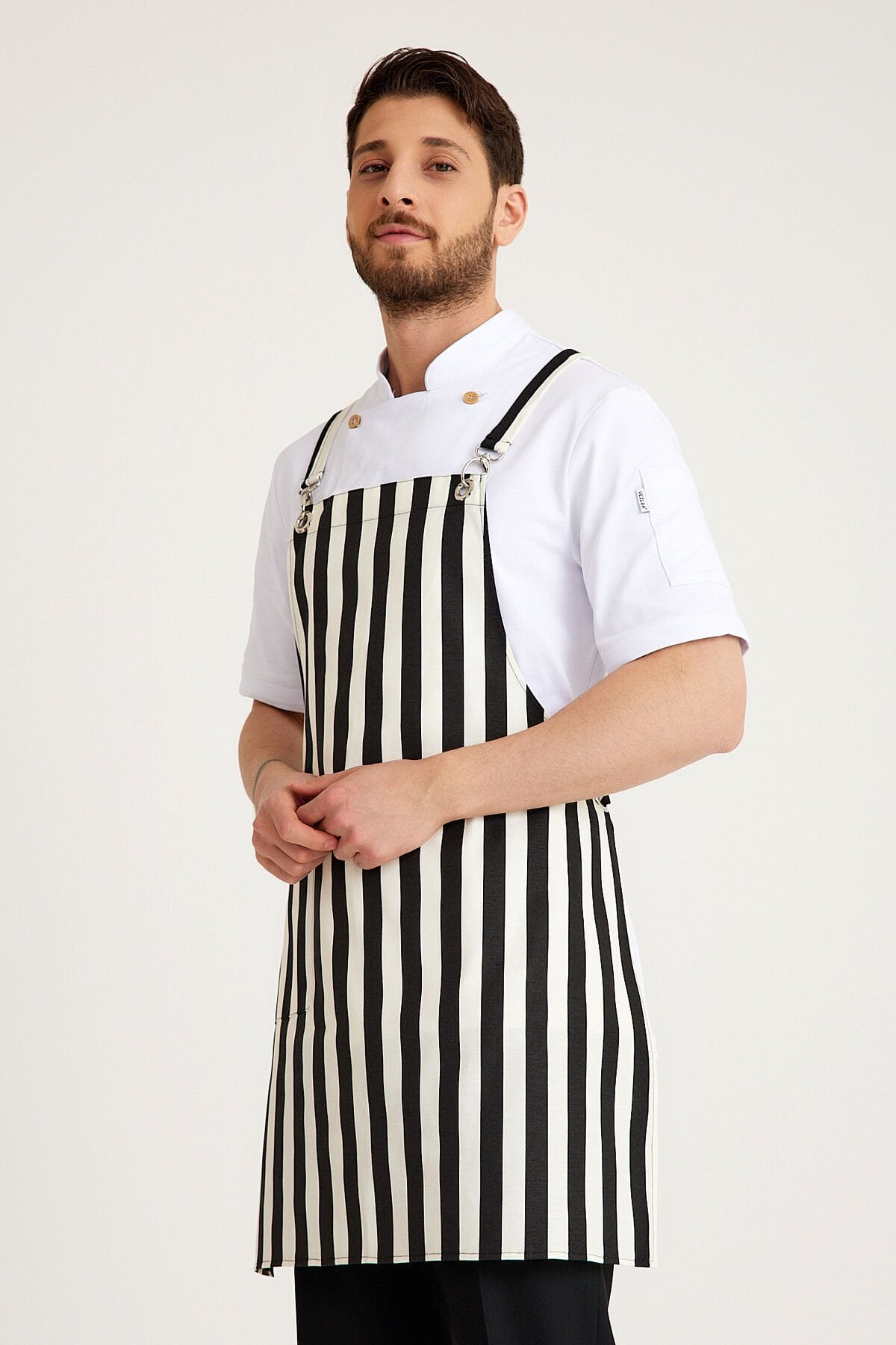 Çapraz Çizgili Masterchef Önlüğü- Siyah Beyaz