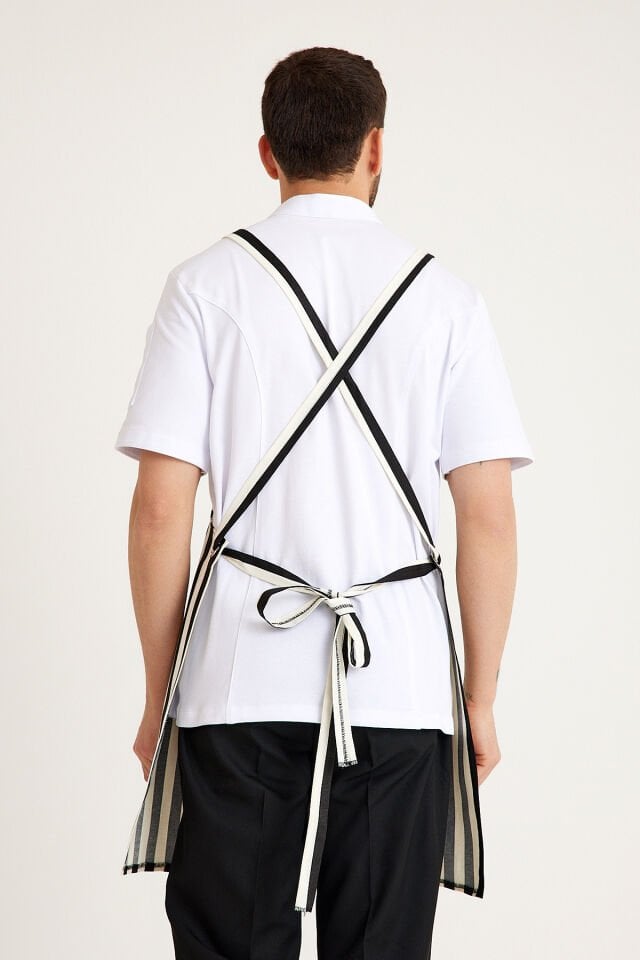 Çapraz Çizgili Masterchef Önlüğü- Siyah Beyaz