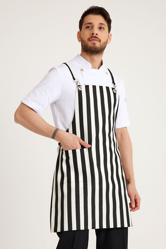 Çapraz Çizgili Masterchef Önlüğü- Siyah Beyaz