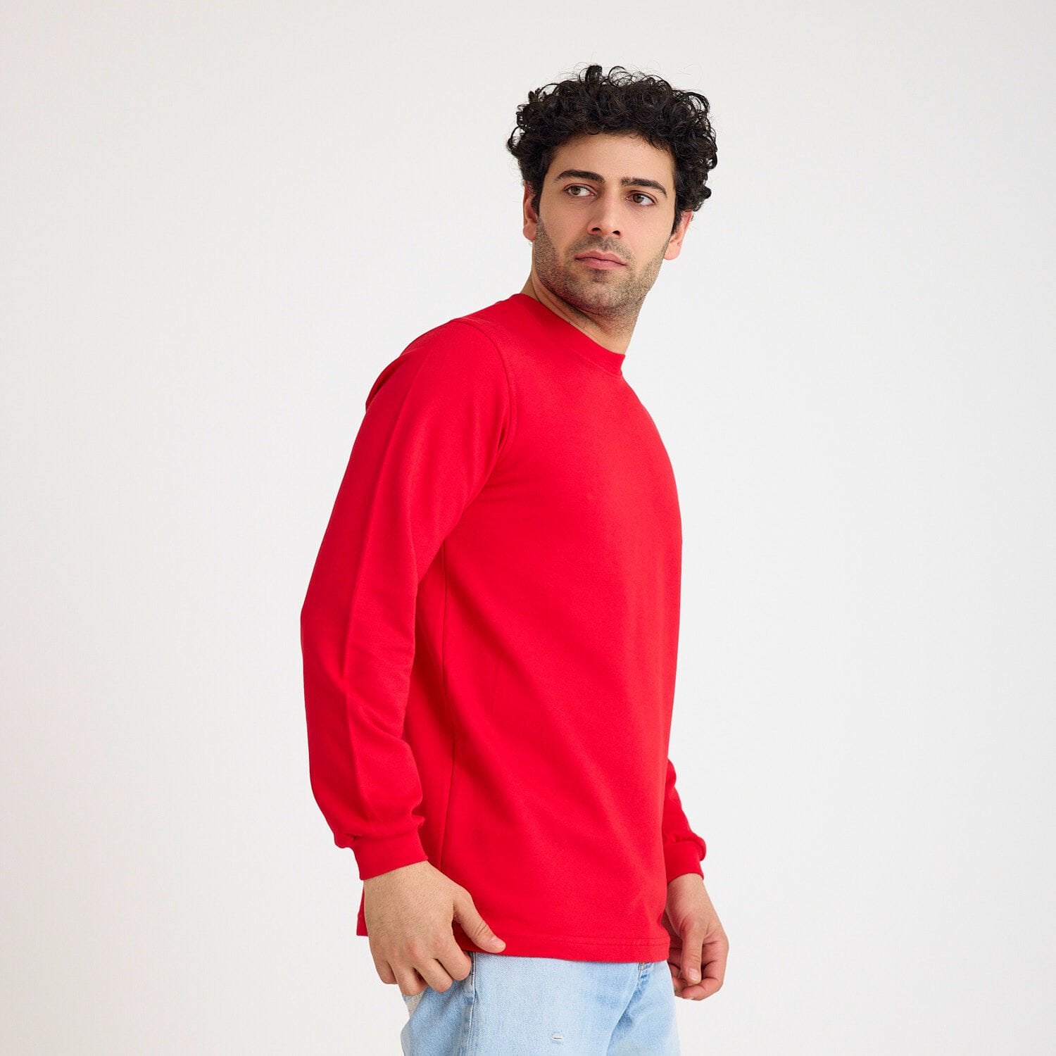 İki İplik Sweatshirt - Bisiklet Yaka | Kırmızı