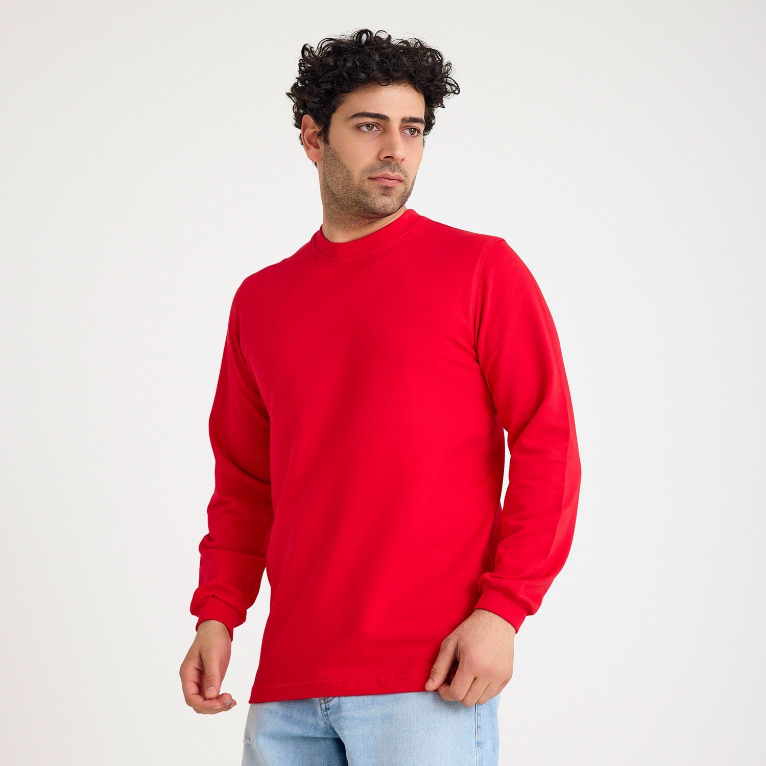 İki İplik Sweatshirt - Bisiklet Yaka | Kırmızı