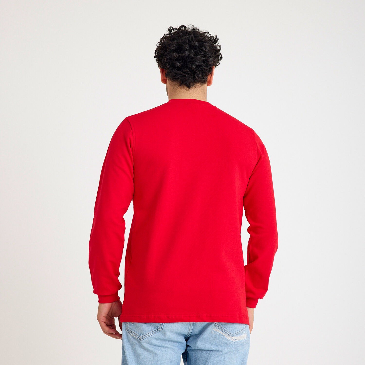 İki İplik Sweatshirt - Bisiklet Yaka | Kırmızı