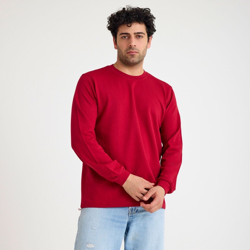 İki İplik Sweatshirt - Bisiklet Yaka | Bordo