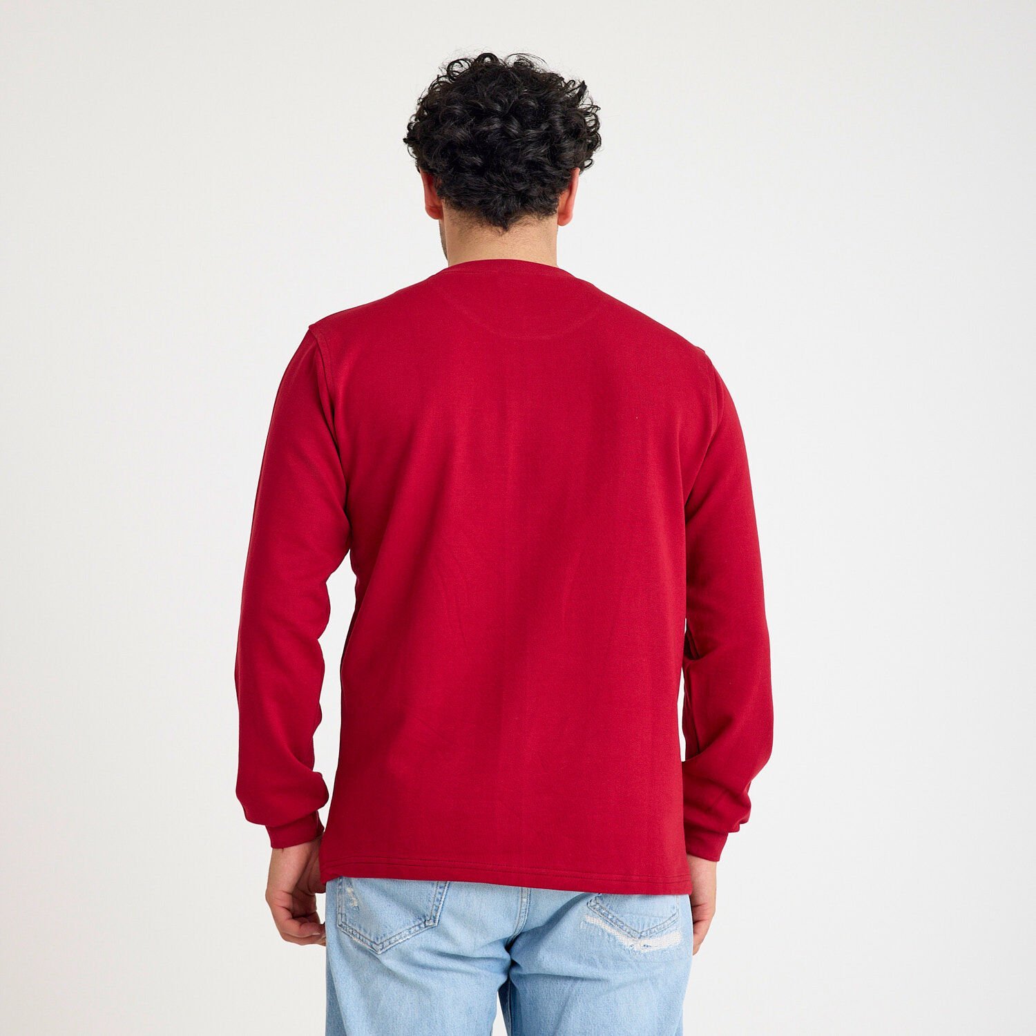 İki İplik Sweatshirt - Bisiklet Yaka | Bordo