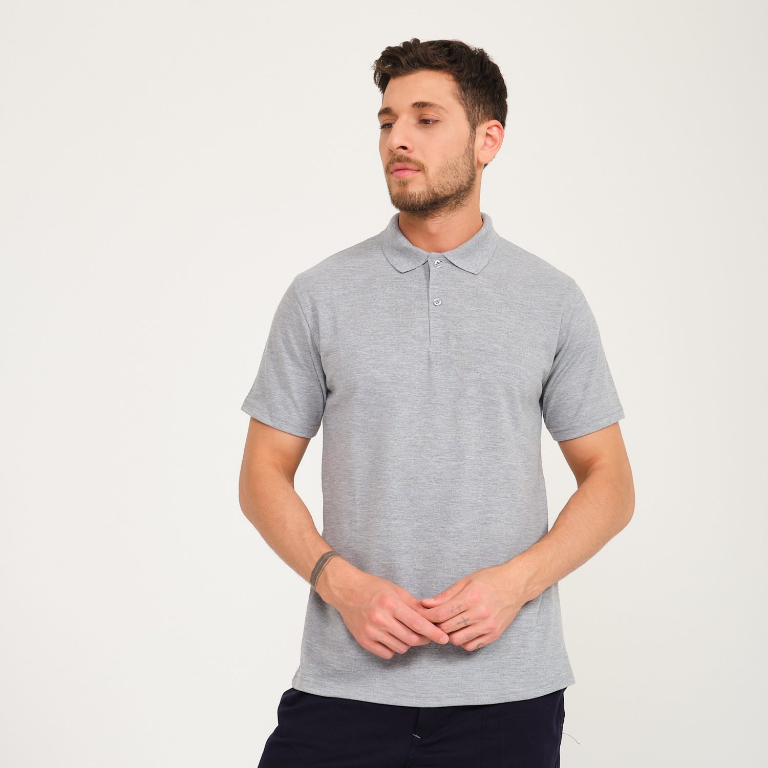 Gri Melanj Penye Lacoste Polo Yaka İş Tişörtü