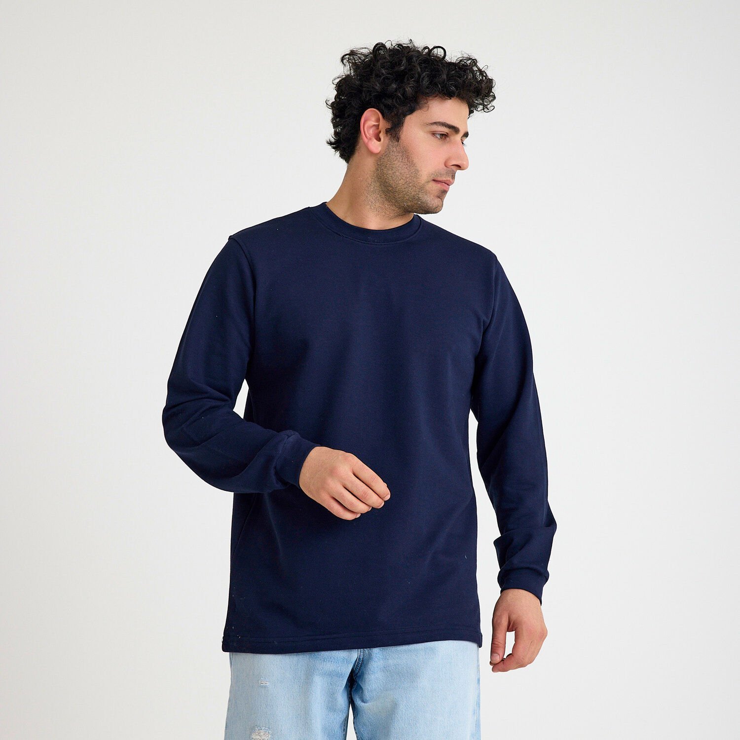 İki İplik Sweatshirt - Bisiklet Yaka | Lacivert