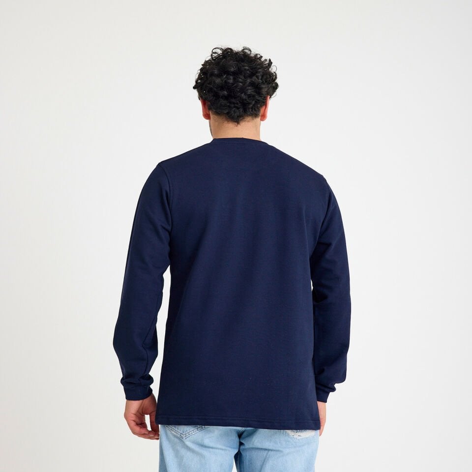 İki İplik Sweatshirt - Bisiklet Yaka | Lacivert