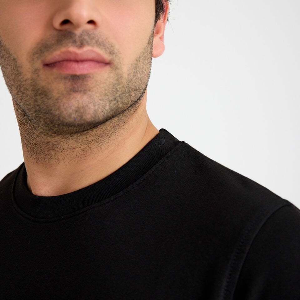 İki İplik Sweatshirt - Bisiklet Yaka | Siyah