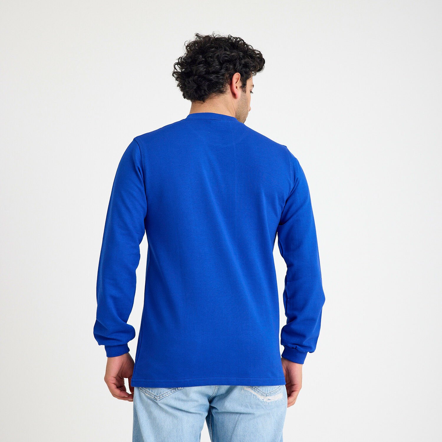 İki İplik Sweatshirt - Bisiklet Yaka | Saks Mavi