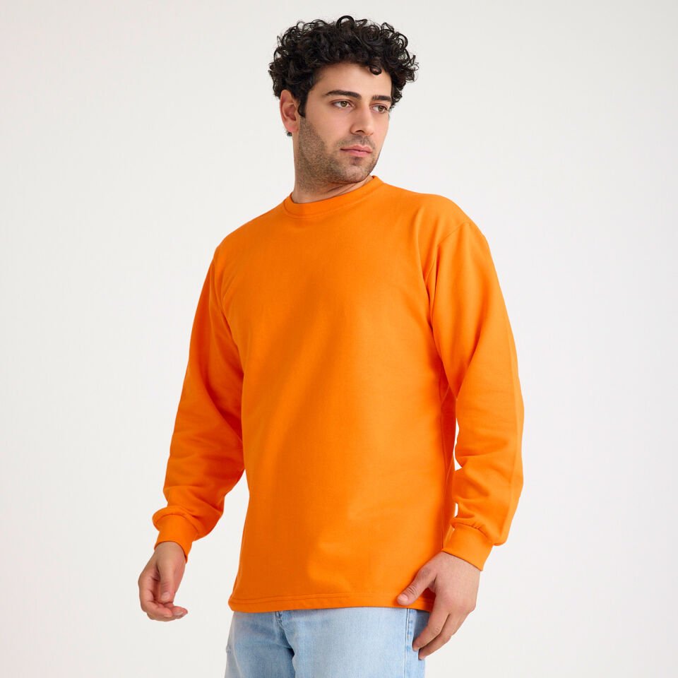 İki İplik Sweatshirt - Bisiklet Yaka | Turuncu