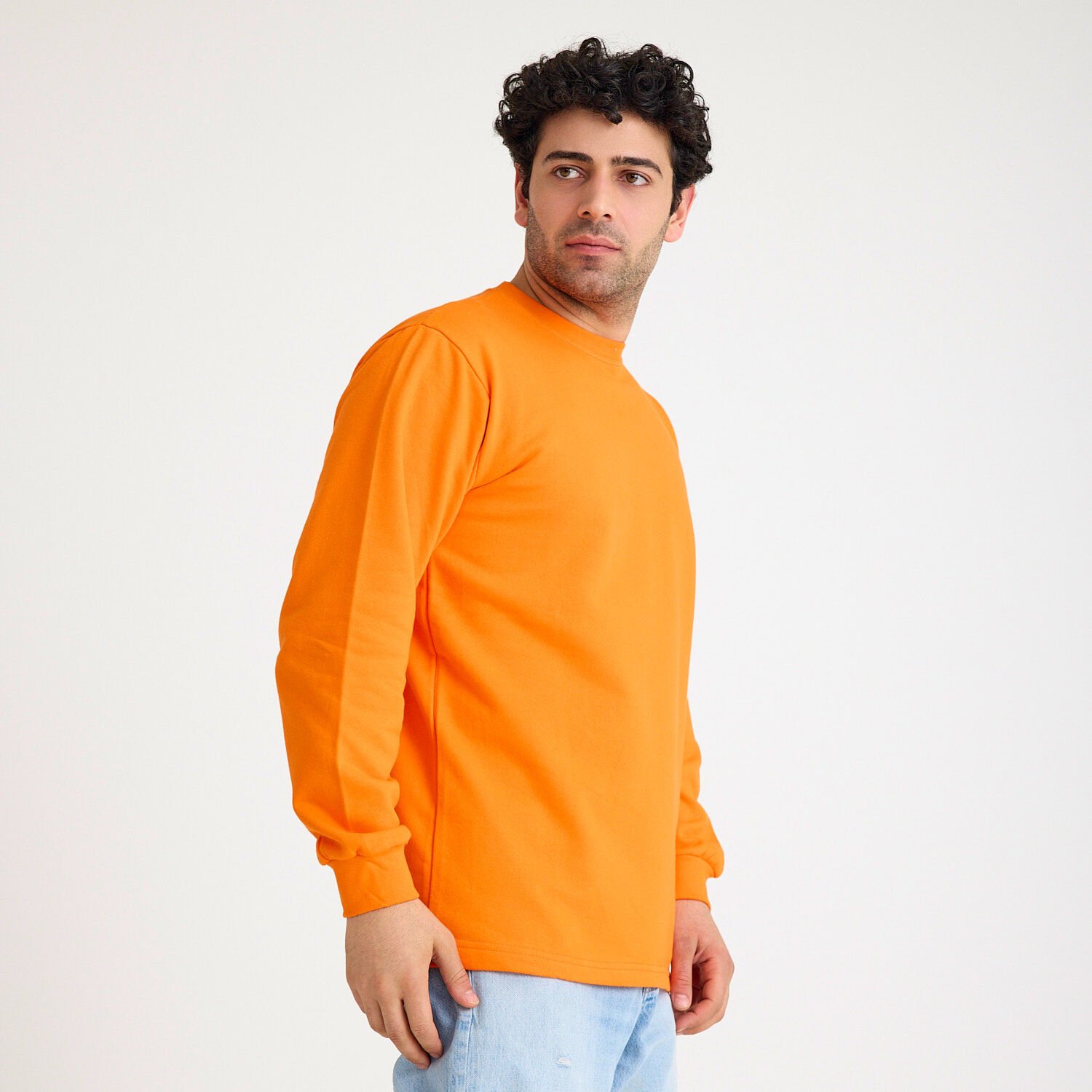 İki İplik Sweatshirt - Bisiklet Yaka | Turuncu