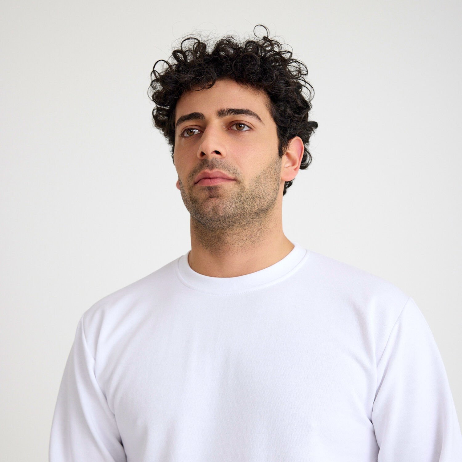 İki İplik Sweatshirt - Bisiklet Yaka | Beyaz